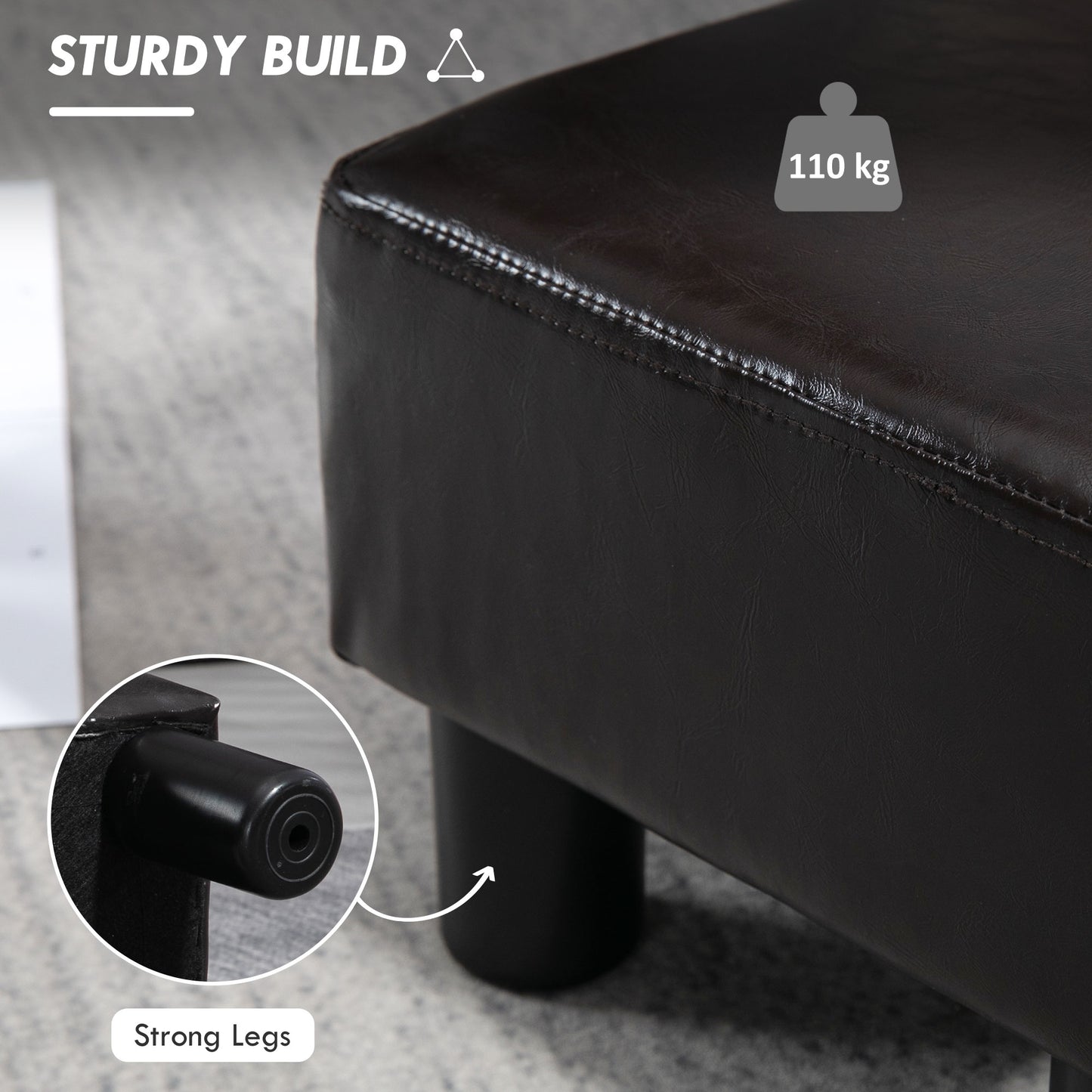 Fatopa Brown Faux Leather Cube Footstool With 4 Plastic Feet