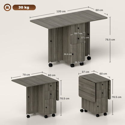 Todiralo Wooden Grey Drop Leaf Dining Table With Built In Storage For 6