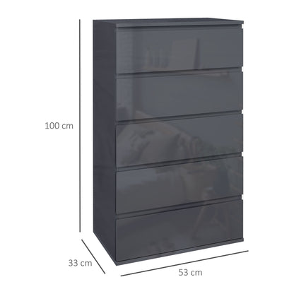 Kevano High Gloss Grey 5 Drawer Modern Storage Chest
