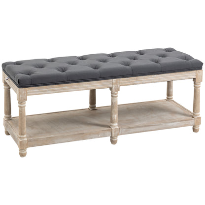 Lono Grey 2 Tier Vintage Style Bed End Bench With Storage Shelf Tufted Diamond