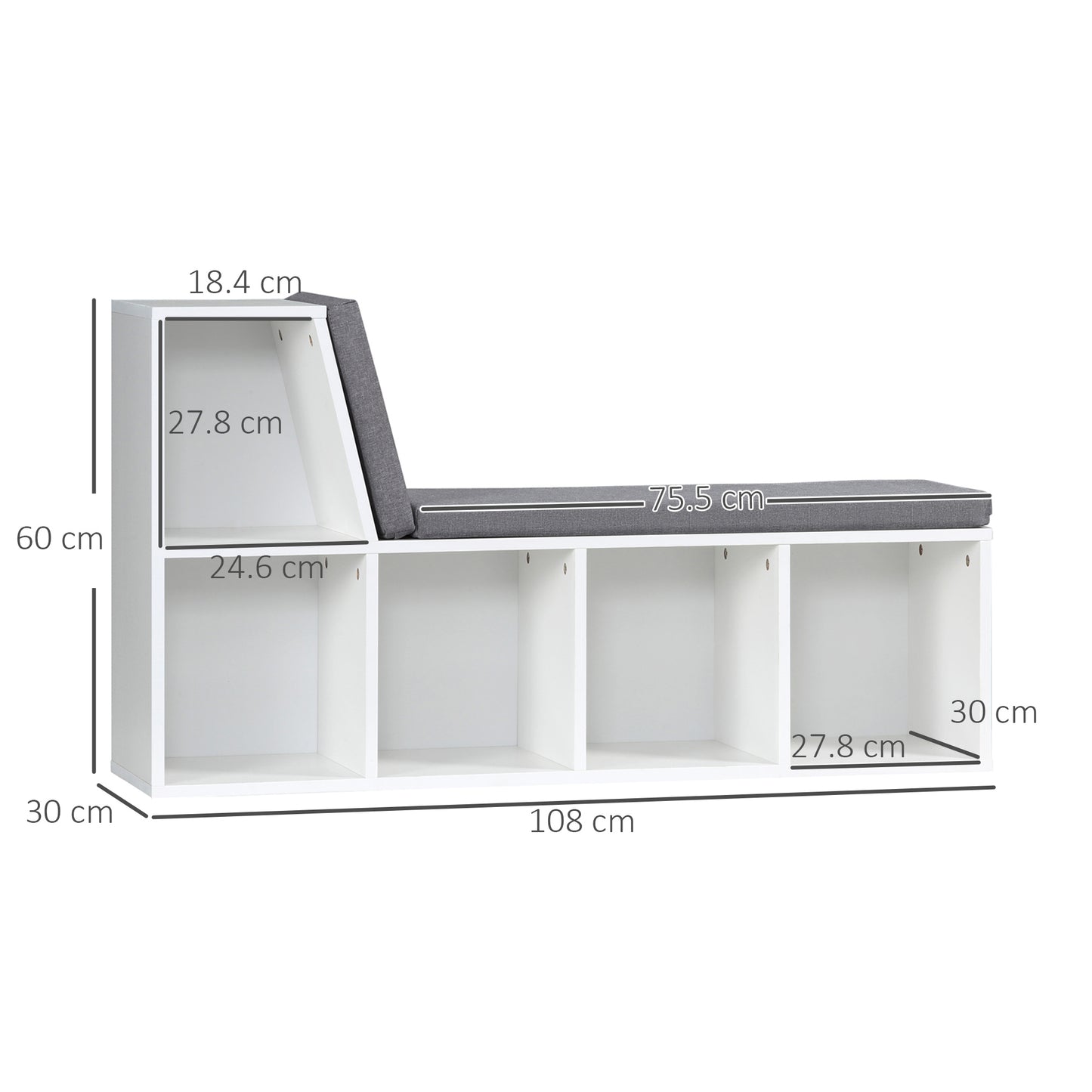 Litadi Wood White Cube Bookcase With Cushioned Seat And Storage Cabinet