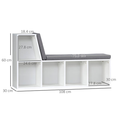 Litadi Wood White Cube Bookcase With Cushioned Seat And Storage Cabinet