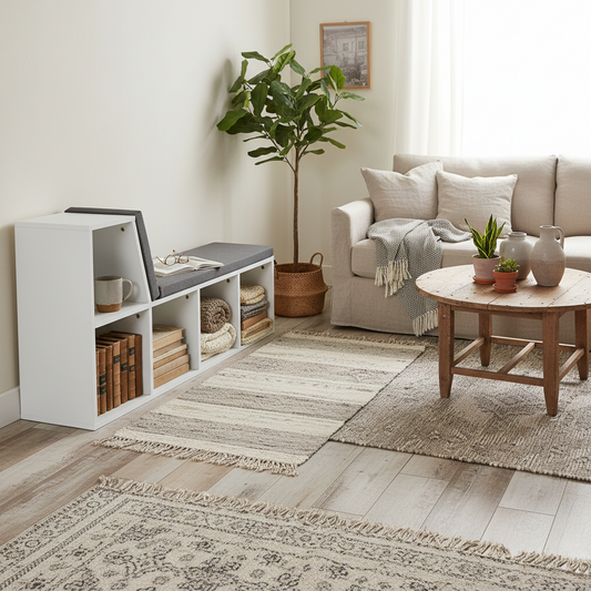 Litadi Wood White Cube Bookcase With Cushioned Seat And Storage Cabinet
