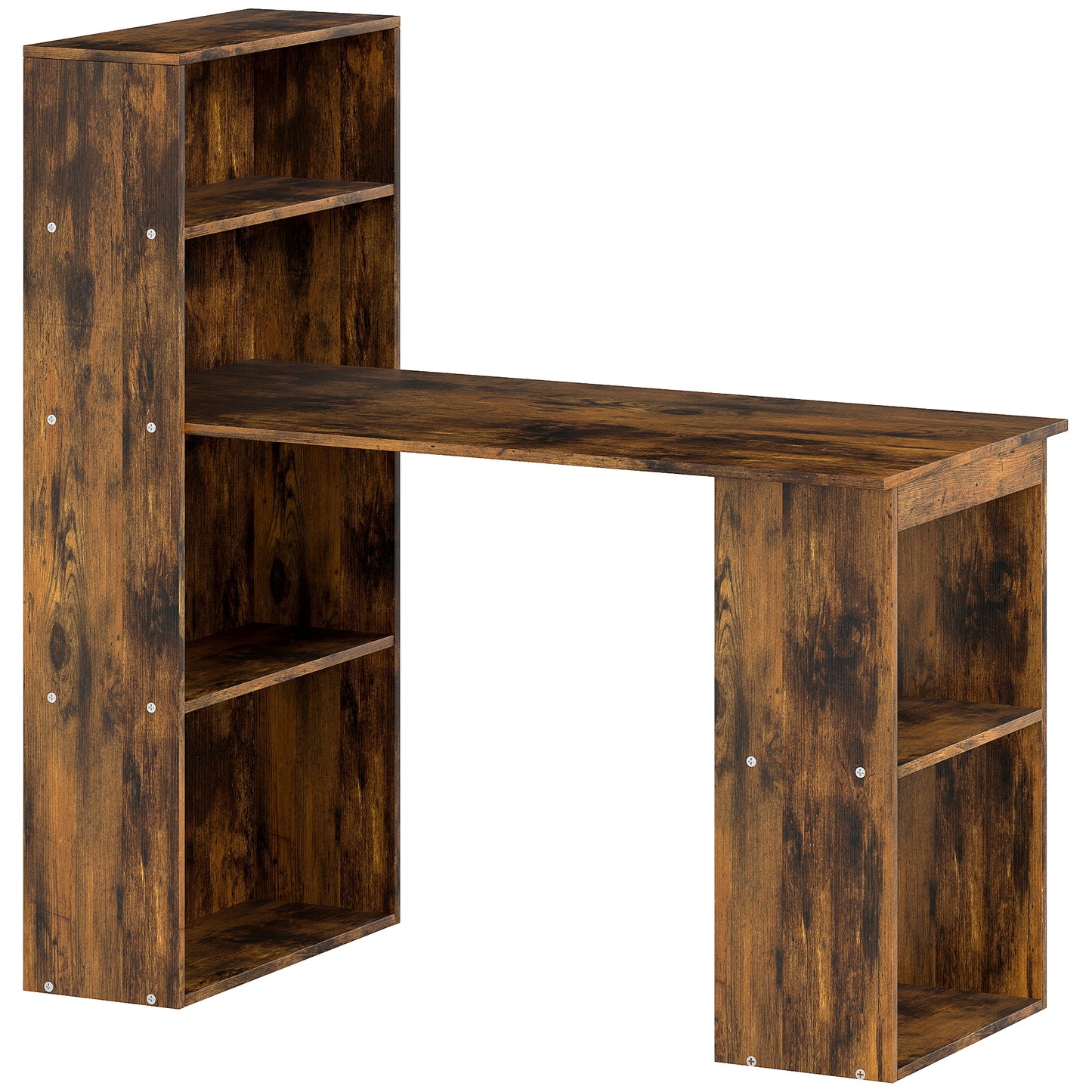 Nanono 120cm Wooden Rustic Brown 6 Tier Bookshelf Desk For Home Office