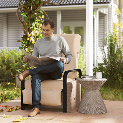 Ratenna Brown Rattan Cream Cushion Reclining Outdoor Armchair