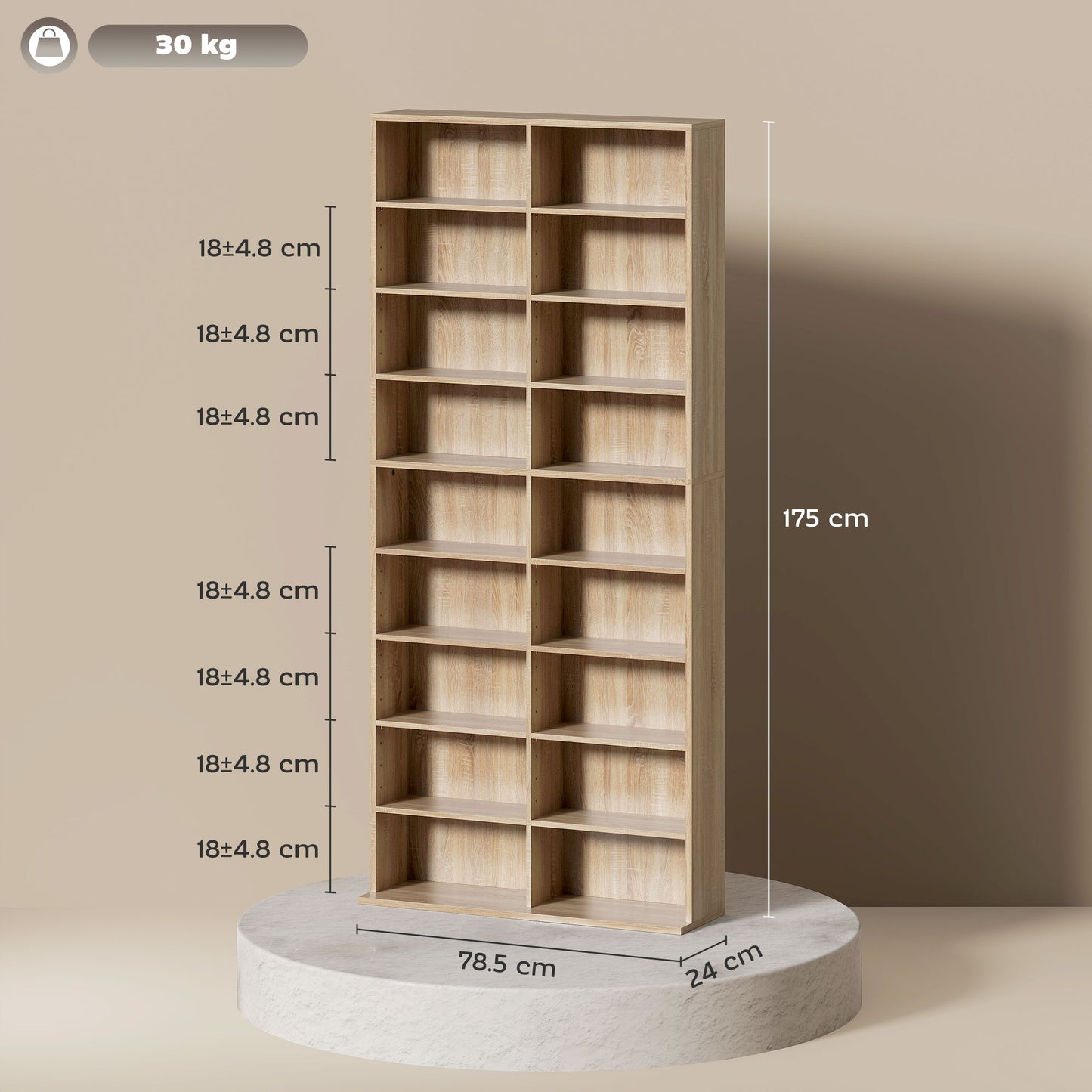 Karave Wood Natural Finish Tall Media Storage Tower With 640 Disc Capacity
