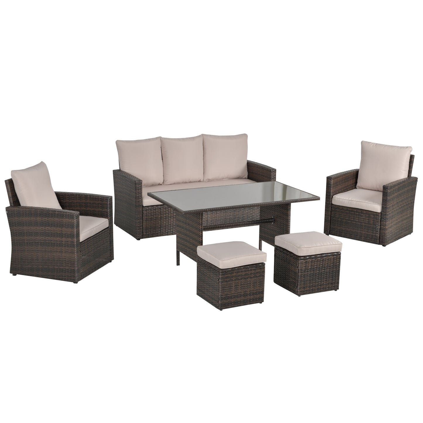 Nova Rattan Mixed Brown 7 Seater Outdoor Sofa Set With Glass Coffee Table