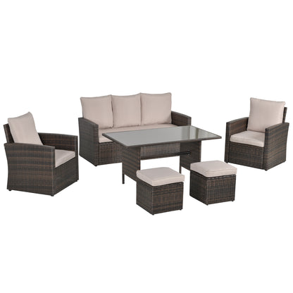 Nova Rattan Mixed Brown 7 Seater Outdoor Sofa Set With Glass Coffee Table