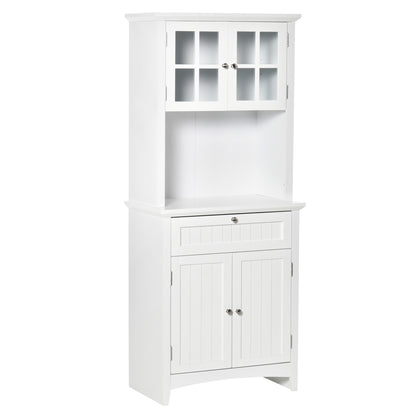 Banira Wooden White Kitchen Cupboard With Framed Glass Door Drawer And Microwave Shelf