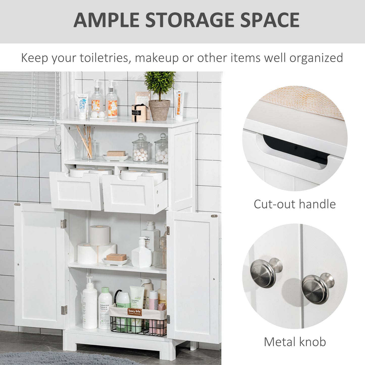 Sore Neco Freestanding White Bathroom Storage Unit With 2 Drawers And Adjustable Shelving
