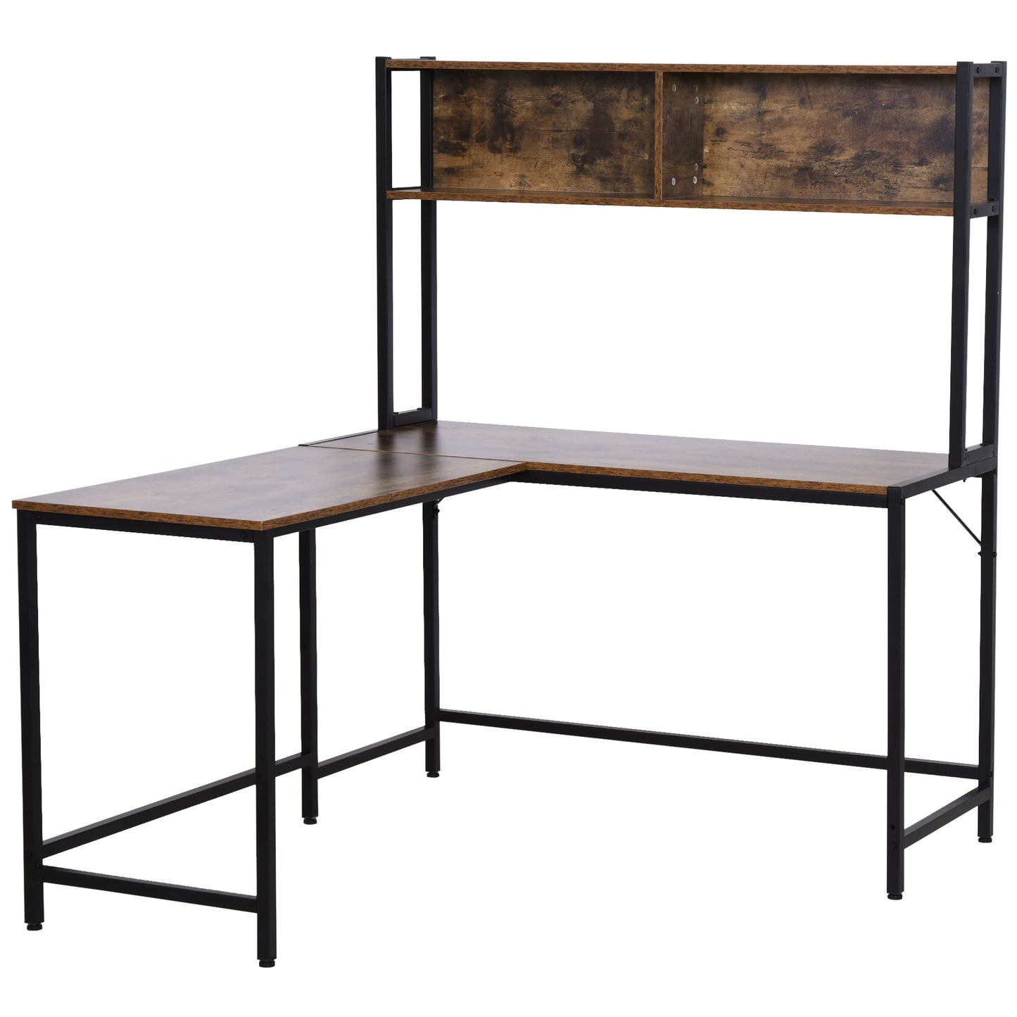 Monoba 140cm Mani Metal And Wooden Brown Industrial L Shaped Desk With Bookshelf