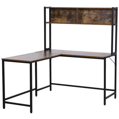 Monoba 140cm Mani Metal And Wooden Brown Industrial L Shaped Desk With Bookshelf