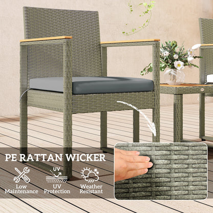 Viyofi Rattan Grey and Natural 3 Piece Outdoor Garden Bistro Set With Cushions