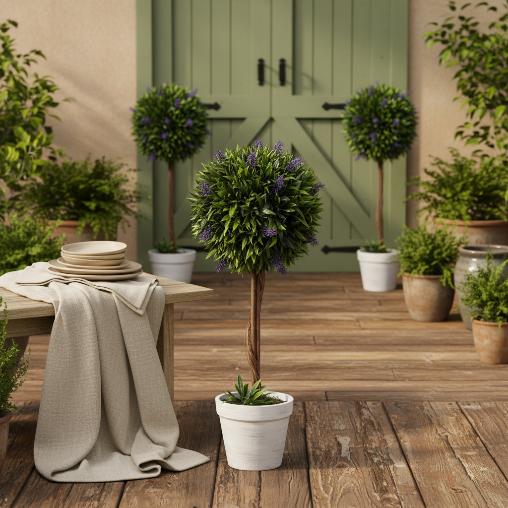 Keado Set Of 2 Artificial Lavender Ball Trees In Pots For Indoor And Outdoor Styling 60cm