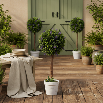Keado Set Of 2 Artificial Lavender Ball Trees In Pots For Indoor And Outdoor Styling 60cm