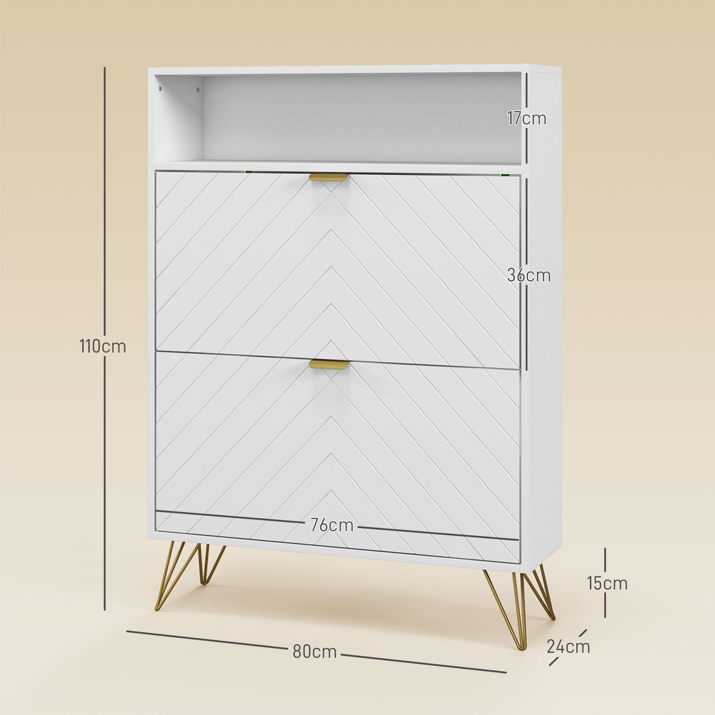 Notafa Wooden White Chevron Cabinet With Gold Accents For 12 Pairs