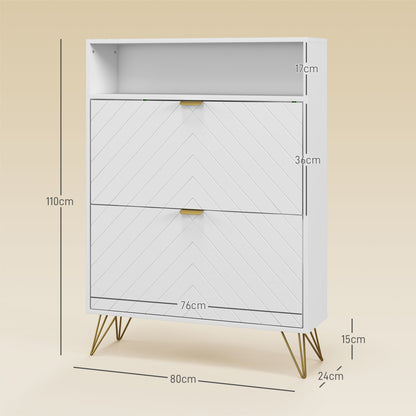 Notafa Wooden White Chevron Cabinet With Gold Accents For 12 Pairs