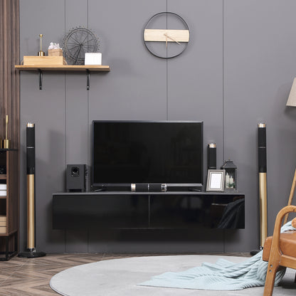 Elkaro High Gloss Grey And Black Floating TV Cabinet With Cupboards For Screens Up To 70 Inches