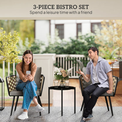 Lomi Natural Rattan 3 Piece Bistro Set with Round Glass Coffee Table