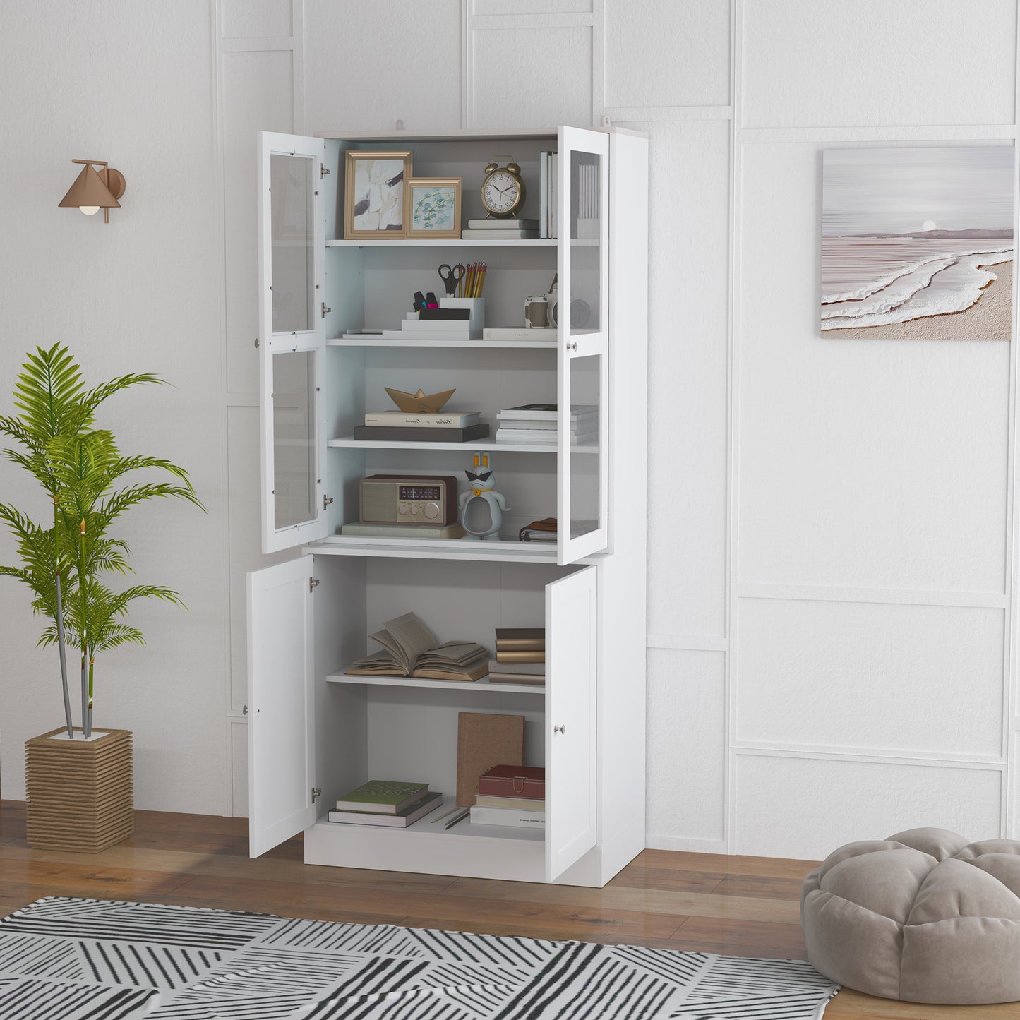 Salu Wood White Double Compartment Display Storage Cabinet