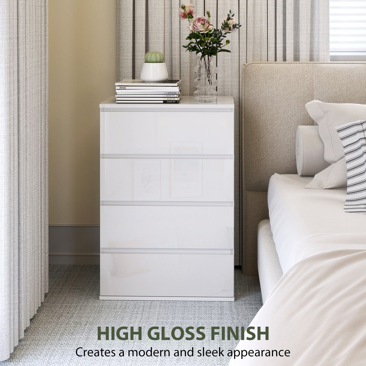 Diri High Gloss White 4 Drawer Chest Of Drawers With Modern Storage Design