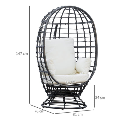 Rasu Rattan Black Swivel Egg Chair With White Cushion And Pillow