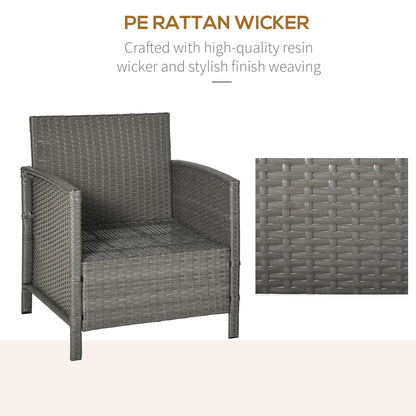 Reha Rattan Light Grey 3 Piece Garden Bistro Set With 2 Tier Glass Table And Stripe Cushions