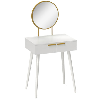 Sovaha White Elegant Dressing Table With Round Mirror 60 x 40 x 123cm