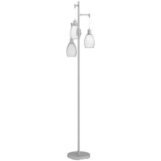 Moba Luse Metal Silver Tone Industrial 3 Light Floor Lamp With Wire Cage Shades 170 cm