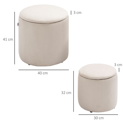 Vivalepa Set Of 2 Fabric Cream White Round Storage Ottomans With Removable Lids