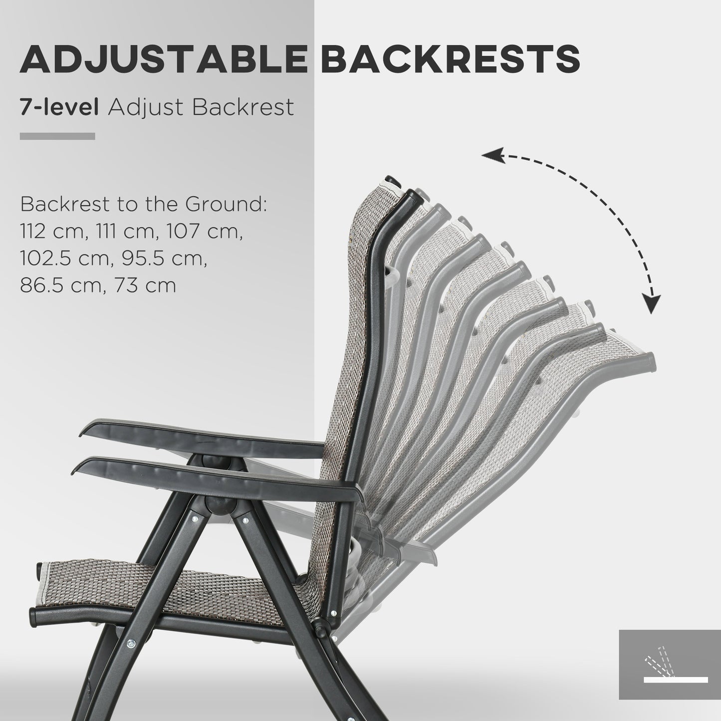 Noka Set Of 2 Metal Brown Folding Garden Chairs With 7 Position Reclining Backs