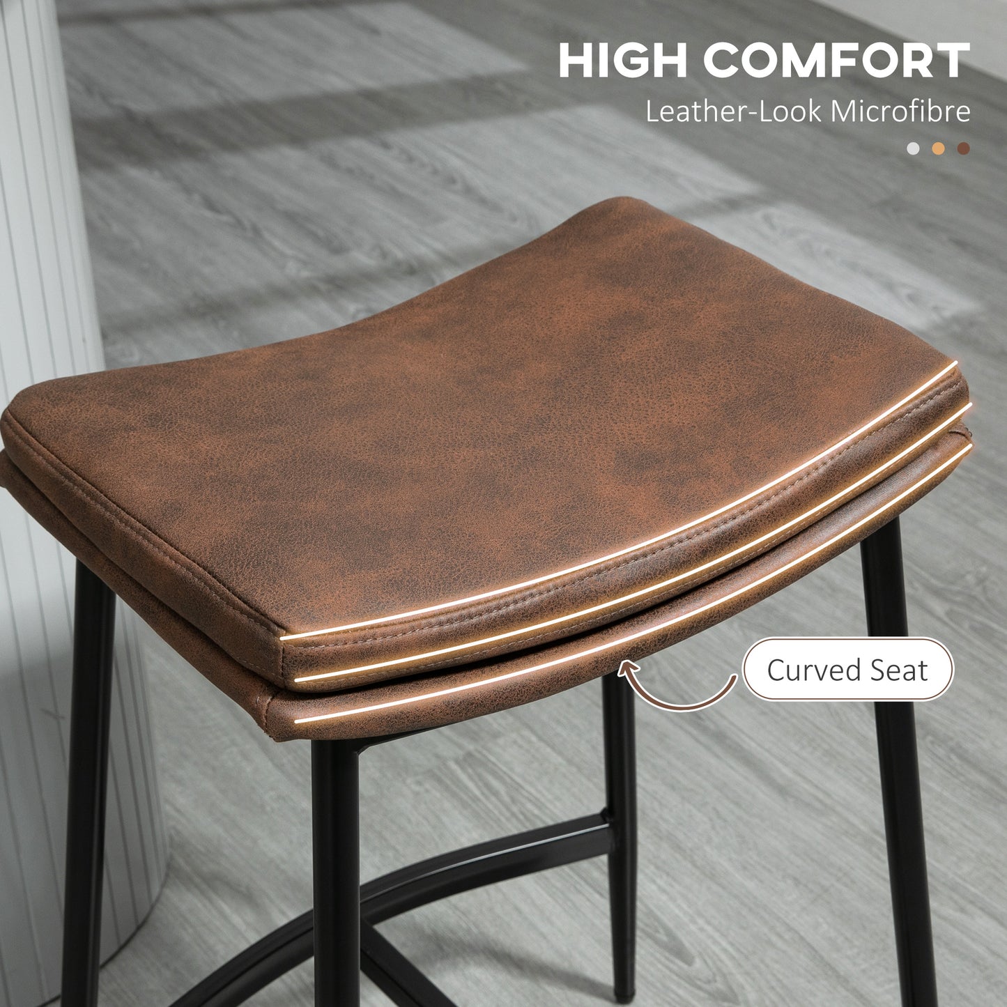 Noveha Microfiber Brown Industrial Breakfast Bar Stools Set Of 2 With Curved Seat