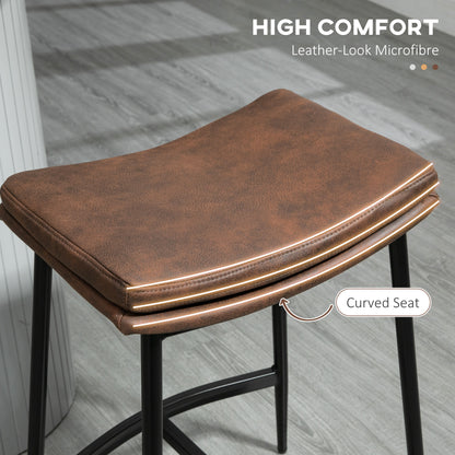 Noveha Microfiber Brown Industrial Breakfast Bar Stools Set Of 2 With Curved Seat