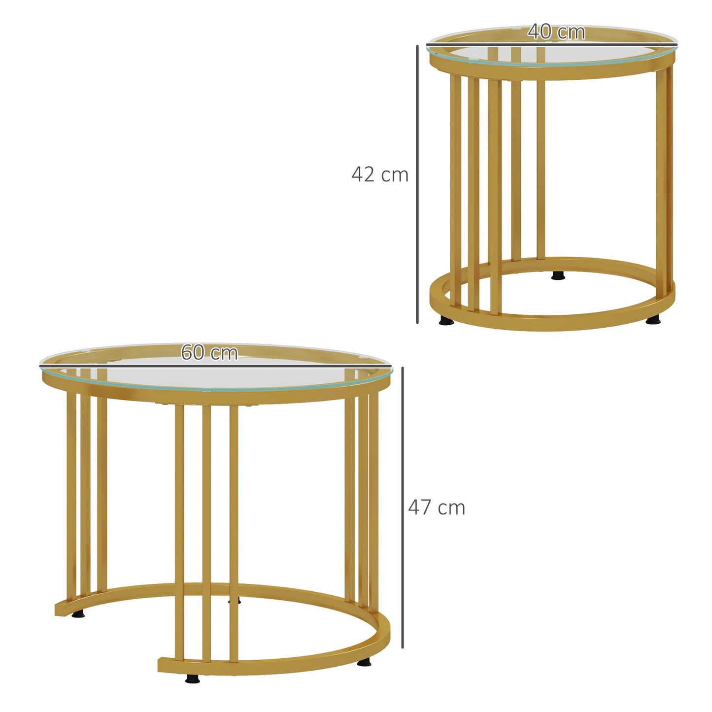 Livi Metal Gold And Glass Set Of 2 Stripe Round Nesting Coffee Tables