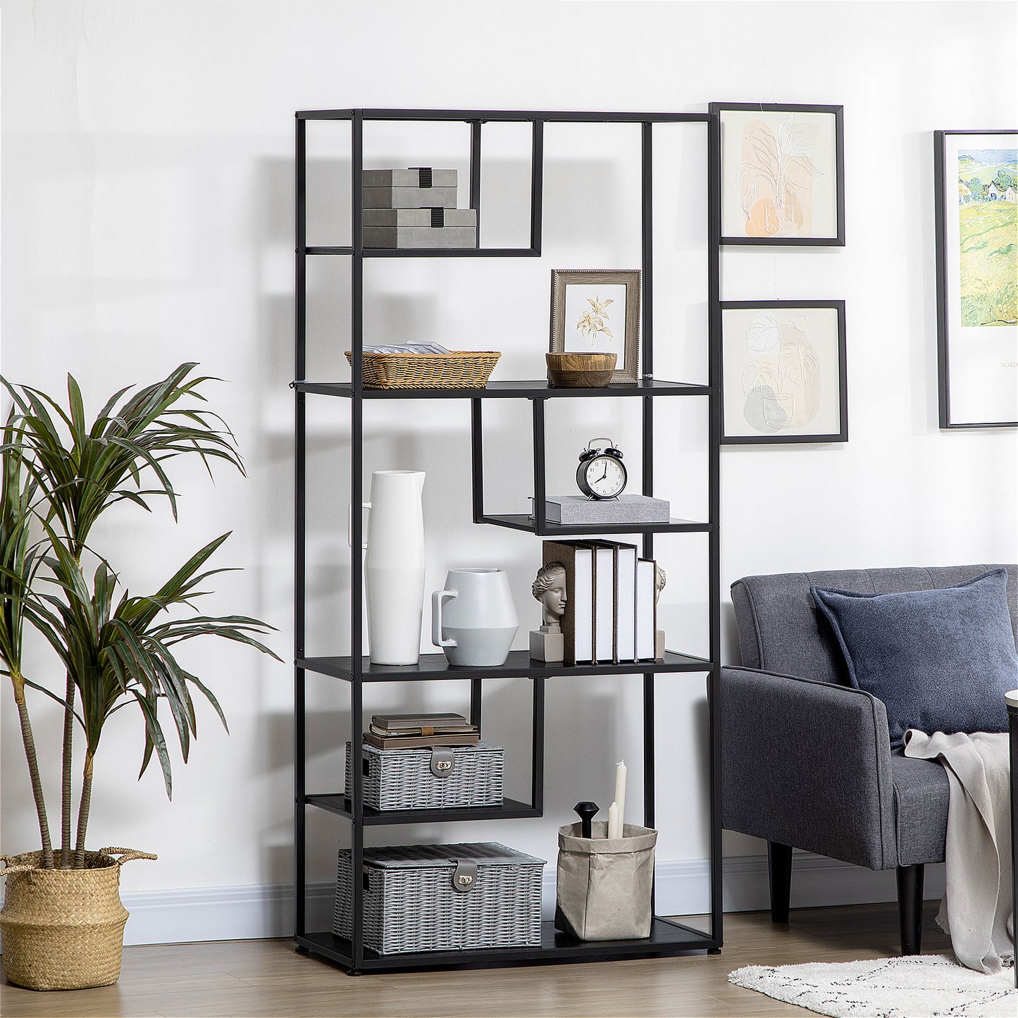 Eldora Metal Black 7 Tier Industrial Display Bookcase