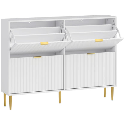 Rokake Wooden White Elegant 4 Drawer Shoe Cabinet Ribbed Design