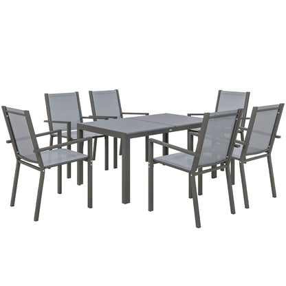 Lani 6 Seater Light  Grey Mesh Garden Dining Set With Rectangular Table