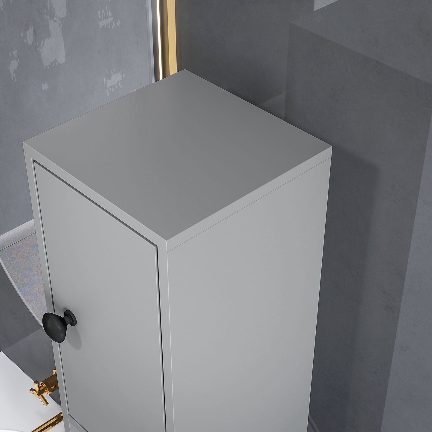 Tasere Tall Slim Bathroom Storage Cabinet With Drawers Shelves And Cupboards Grey