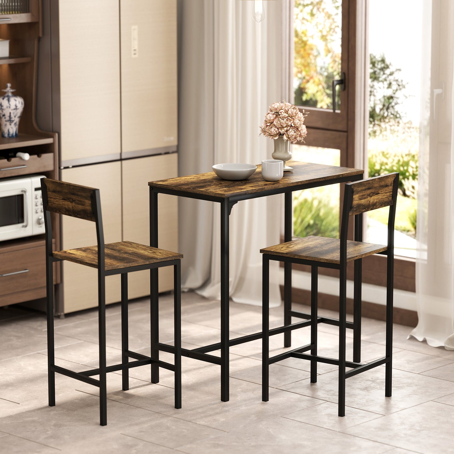 Torakeno 3 Piece Industrial Bar Table And 2 Stool Set For Compact Spaces