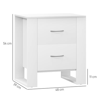 Zivika Momo Set Of 2 White Bedside Tables 2 Drawers Silver Handles