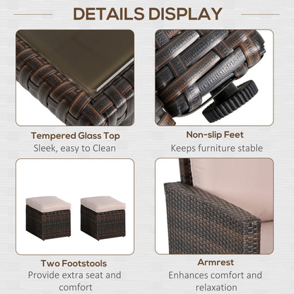 Nova Rattan Mixed Brown 7 Seater Outdoor Sofa Set With Glass Coffee Table