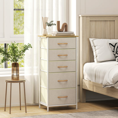 Batoro Fabric And Metal Beige 5 Drawer Storage Chest