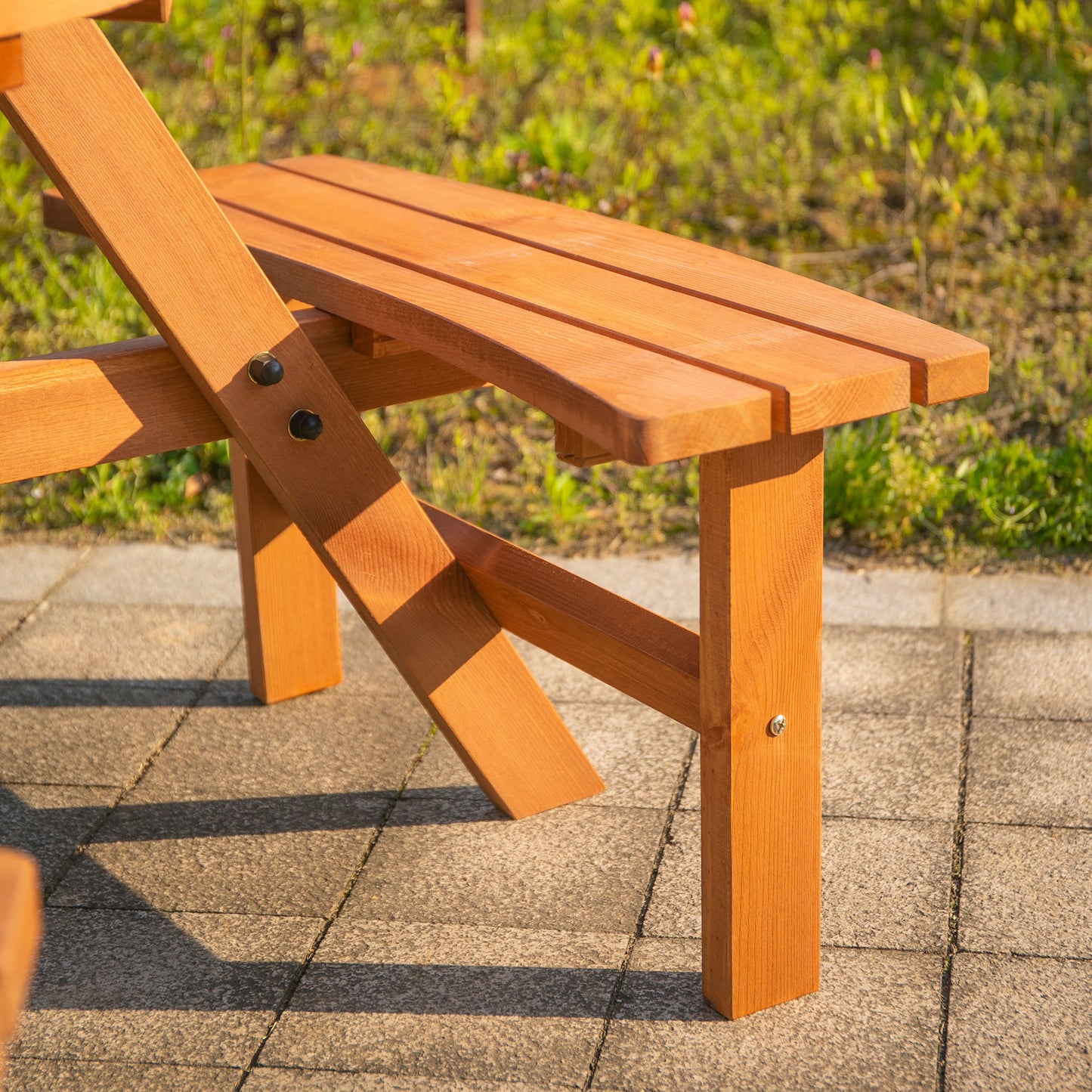 Bare Wood Brown Red 6 Seater Round Picnic Table With 3 Benches And Parasol Hole