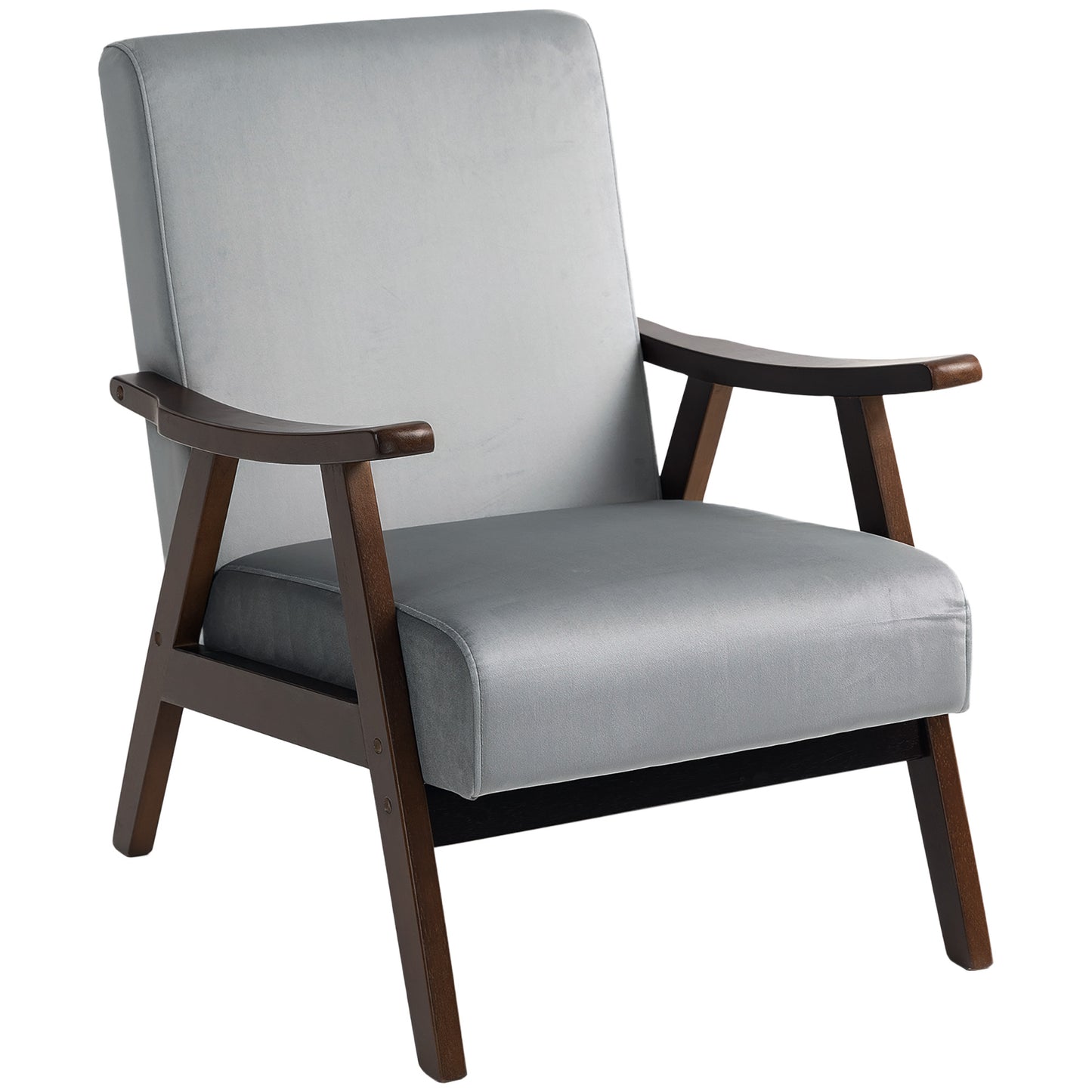 Faroro Velvet Grey Nordic Accent Armchair With Solid Wood Frame And Deep Padding