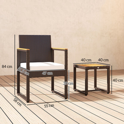 Bermuda Rattan Brown and White 3 Piece Outdoor Garden Bistro Set With Table