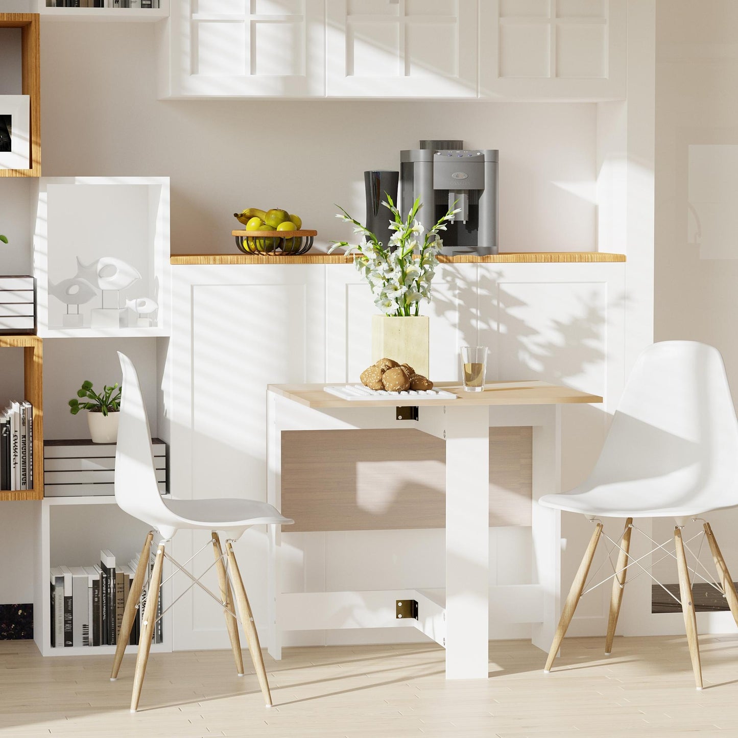 Elma Wooden Oak And White Drop Leaf Dining Table For 4 To 6 People