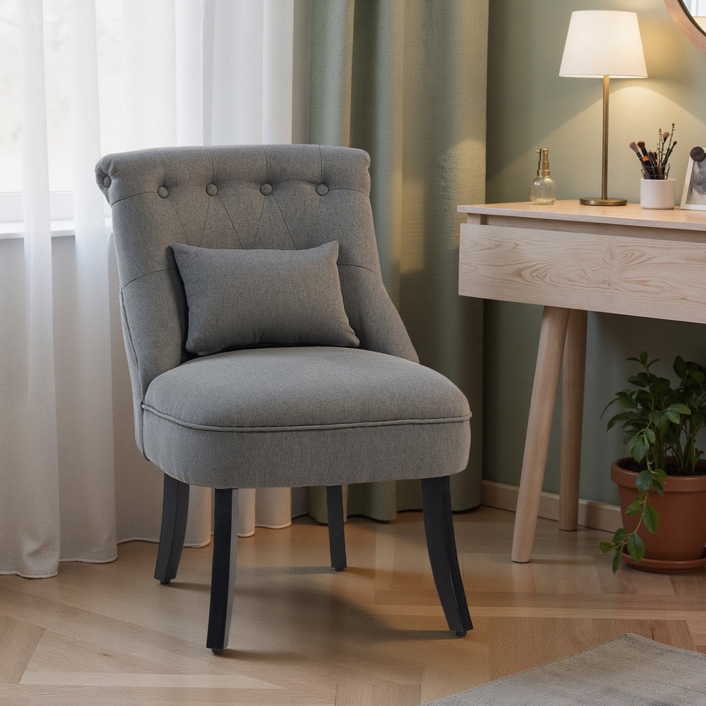 Fapa Grey Fabric Tub Accent Chair With Cushion And Solid Wood Legs