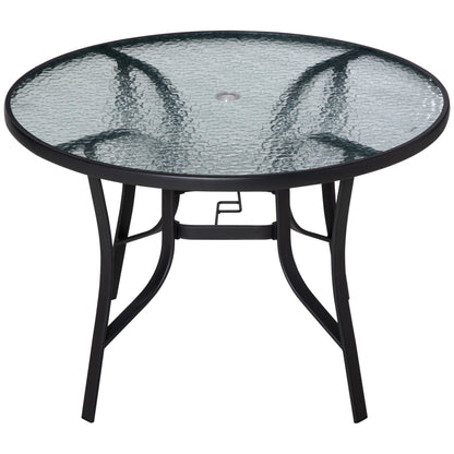 Momi Steel And Glass Round Garden Dining Table With Parasol Hole
