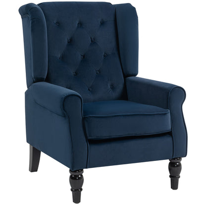 Rake Dark Blue Retro Wingback Accent Chair With Button Tufted Upholstery