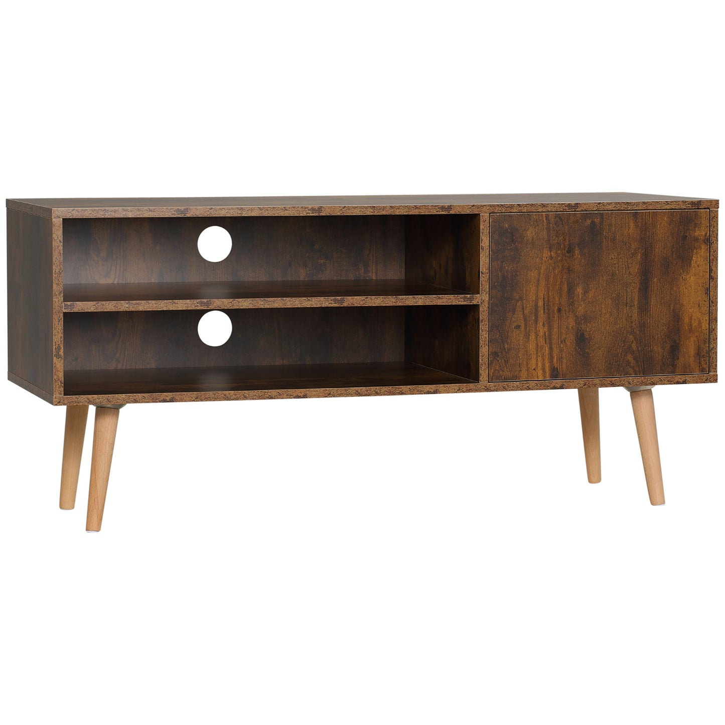 Pamoso 110cm Wooden Rustic Brown TV Unit With Door and Open Shelves For Screens Up To 55 Inches